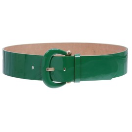 Women's Wide High Waist Horseshoe Buckle Wide Patent Leather Belt, Kelly Green | M-34"