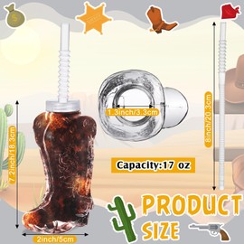 Hoolerry 24 Pcs 17 oz Plastic Cowboy Boot Cups Cowgirl Mugs with Straws and Lids Reusable Cowboy Cups for Baby Shower Rodeo Themed Birthday Party Decorations Supplies Western Accessories