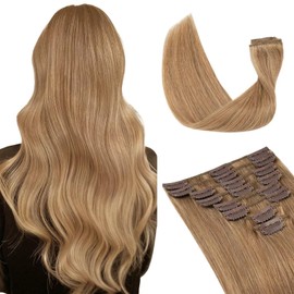 Tess Clip-In Real Hair Extensions, Remy Human Hair Extensions, 18 Clips, 8 Wefts, Long & Straight, 45 cm, 70 g, #27 Dark Blonde