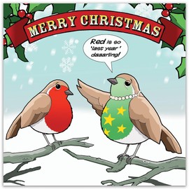 Twizler Merry Christmas Card with Robin Fashionista - Happy Christmas Card - Xmas Card - Funny Christmas Card - Womens Christmas Card for Her Female - Mens Christmas Card for Him Male