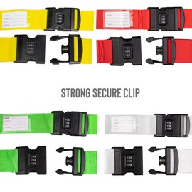 Gone Travelling Luggage Straps with Combination Lock for Secure Suitcases - Packing Belt Strap with Quick Clip Buckle - Travel Accessories for Backpacks, Holdall and Suitcases - Assorted Colours