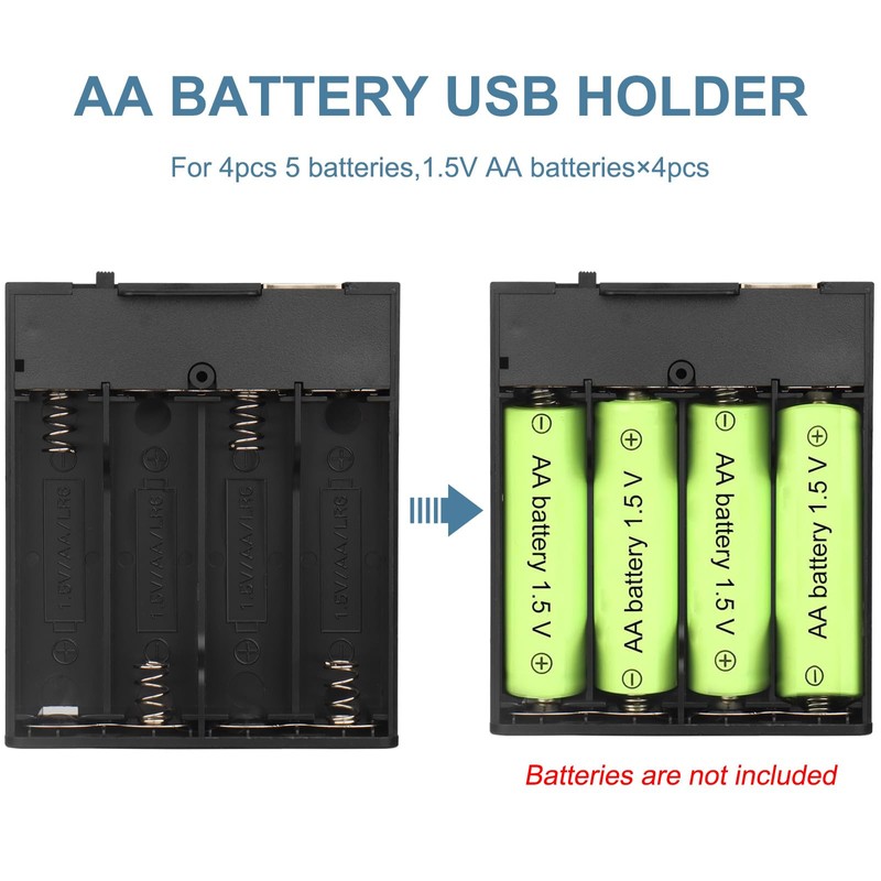 VWEICYY 2 PCS 4 AA Battery Holder with USB Port,