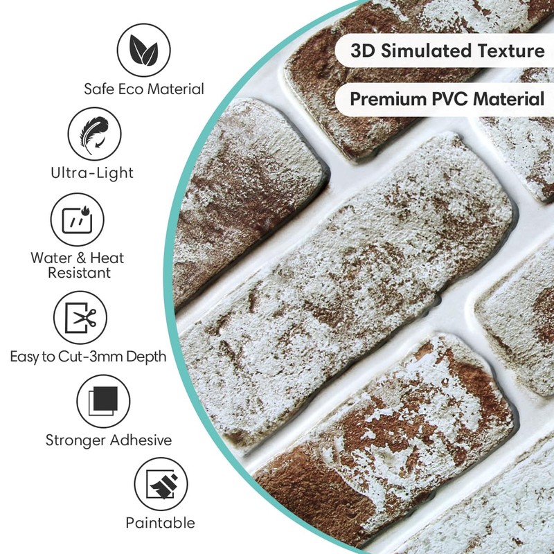 Commomy 10 Pcs Faux Brick Wall Panels - Small Size