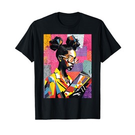 Geometric Black History Educated Women Reading Book Melanin T-Shirt