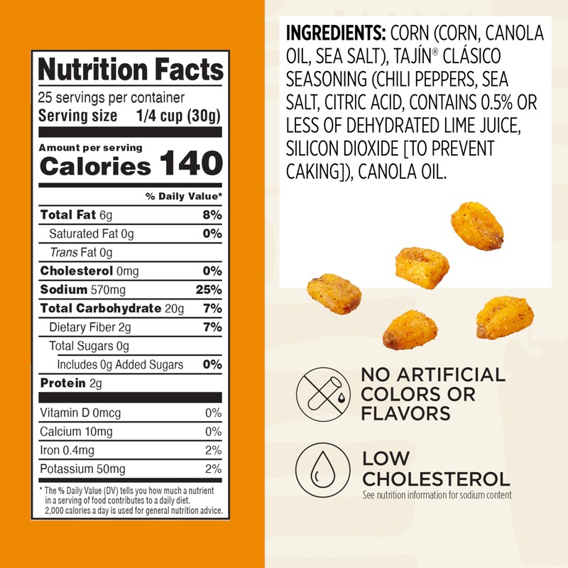 Snak Club Tajin Toasted Corn, Roasted Corn Nuggets with Chili