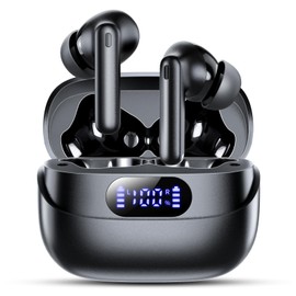 TUMJUN Wireless Earbuds, 42H Playtime Bluetooth 5.3 Headphones, HiFi Stereo Call Noise Cancelling Earbuds, IPX7 Waterproof Stereo in-Ear Earphones with LED Display for iOS Android Cell Phone (Black)