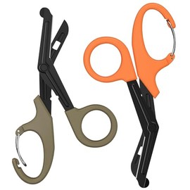 IMKRC Titanium Bandage Shears Scissors EMT and Trauma Shears, Bent Stealth Black Coated for Nurses, Students, Emergency Room (Orange & Green, 15cm)