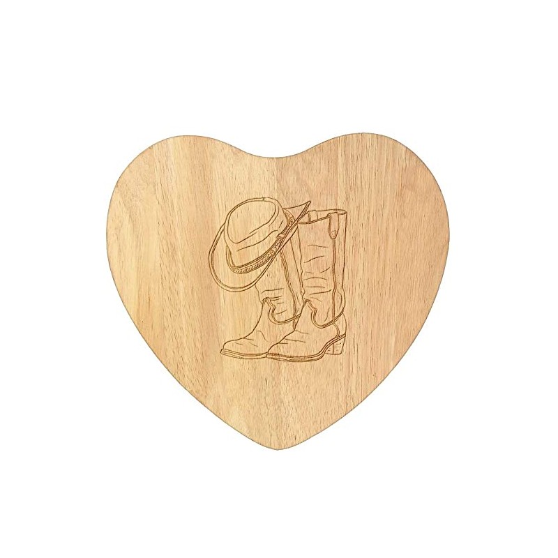 'Cowboy Boots & Hat' Wooden Heart Shaped Chopping/Cutting Board (WB00066930)