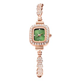 OIDEA Womens Full Diamond Bracelet Watch: Luxury Rhinestone Diamond Square Dial Analog Quartz Wrist Watch Detachable Strap Casual Dress Ladies Watch Valentine's Day Gift, Green