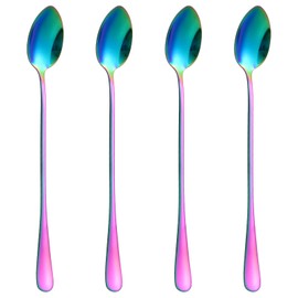 Guduling 4 Pcs Rainbow Sundae Spoons,Rainbow Teaspoons,Coffee Spoon,Stainless Long Handled Spoon for Coffee, Tea, Desserts, Ice Cream, and More