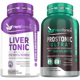 Herbtonics Liver Cleanse Detox & Repair Formula with Milk Thistle - Artichoke and Herbs Liver Health Support Supplement - Prostate Support Supplement for Men's Health | with Saw Palmetto & Less Urination