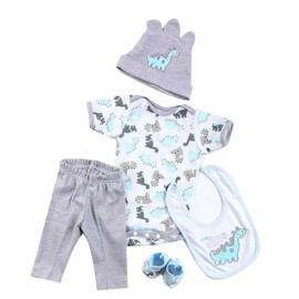 Reborn Baby Dolls Boy Clothes 22 inch Gray Dinosaur Outfit Accessories 5 pcs Sets Fit 20-22" Newborn Dolls Clothes