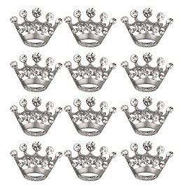 LUOEM 12 Pieces Crown Brooch Fashion Diamond Wedding Party Pageant Tiara Crown Corsage for Wedding Valentine's Day Supplies (Silver)