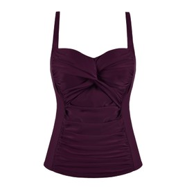 Mycoco Traje de baño acolchado para mujer, parte superior con fruncido, control de barriga, parte superior acolchada, Deep Purple/Cross, 6