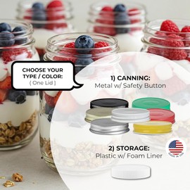 Lid for Ball/Atlas Mason Jars, Regular Mouth - Made in the USA (1 Count) - [You Choose - Metal or Plastic] Food Grade Cap, Lids for Standard Size Glass Canning Jars (Metal Lid - Gold)