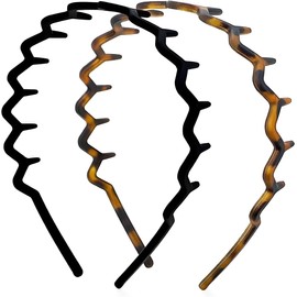 GeorgeX Diadema Ondulada, 2 Piezas Diademas Zigzag para Mujeres y Hombres Diadema de Plástico para Correr, Baño y Maquillaje (Negro+Marrón, Talla única)