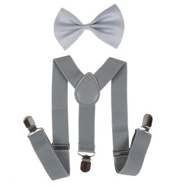 NiceYnn 2 Pieces Kids Braces Bowtie Sets, 60cm Adjustable Y-Back Clip-on Elastic Suspenders For Children, 10cm Classic Pre-Tied Bow Tie Braces for 1-9 Years Boys Girls