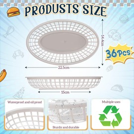 Beeveer 36 Pcs Plastic Fast Food Restaurant Baskets Fast Food Snack Baskets Plastic Oval Serving Tray for Hot Dogs Burgers Sandwiches Chips (Gradient Gray)