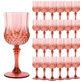 LEYIQU Rose Gold Plastic Wine Glasses，Plastic Goblets Vintage Style Cordial Glasses Drinking Glasses for Wedding Reception, Grand Event Party Supplies (24, Rose Gold)