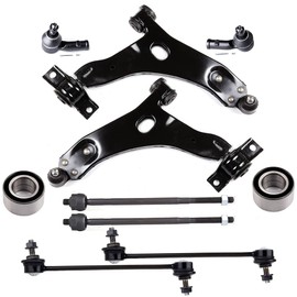 SCITOO 10pcs Front End Suspension Kit fit 2000-2004 for Ford Focus Lower Control Arm and Ball Joint Outer Inner Tie Rod End Sway Bar Link Wheel Hub