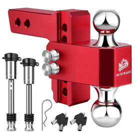 METOWARE Adjustable Trailer Hitch - Aluminum Tow Hitch Fits 2-Inch Receiver - Heavy Duty Drop Hitch with 4-Inch Drop/Rise for Truck (14,000 LBS GTW), Double Stainless Steel Locks & Hitch Pin (Red)