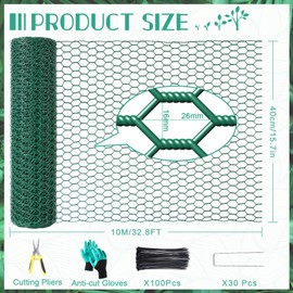 32.8ftx1.3ft Plant Protectors from Animals,Plant Cages for Outdoor Plants,Wire Plant Protector Cage,Wire Plant Protector,Chicken Wire Cloche with Ground Stakes & Nylon Ties Protect Plants from Animals
