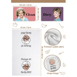 HSSPIRITZ Golden Girls TV Show Merchandise Kitchen Gifts,4 Pcs Cute Dish Towels and Clean Dirty Magnet for Dishwasher Sign,Funny Cute Kitchen Towels Golden Girls TV Show Fans Birthday