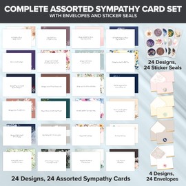 Decorably 24 Pack Assorted Sympathy Cards with Envelopes & Stickers - Condolences Card with Printed Message Inside, 6x4in Sympathy Card, Sympathy Cards Box Set, Sympathy Cards for Loss of Loved One