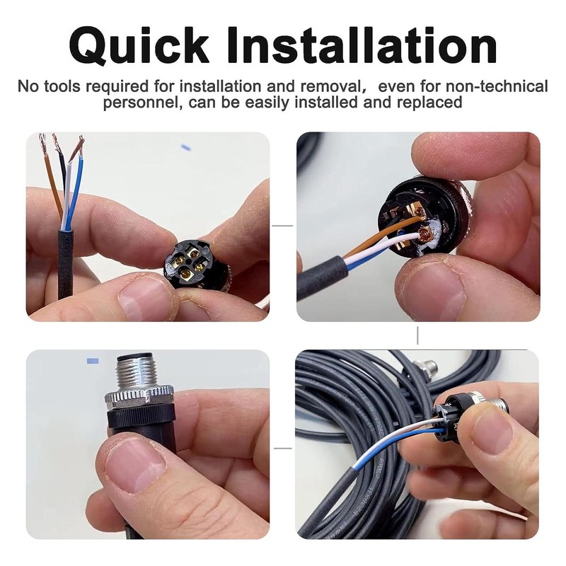M12 Connector Cable 4 Pin Shielded Right Angle Waterproof Aviation