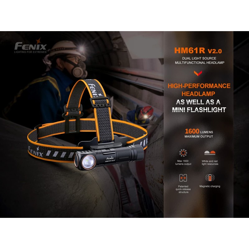 EdisonBright Fenix HM61R V2 1600 Lumen magnetically Rechargeable LED Headlamp,