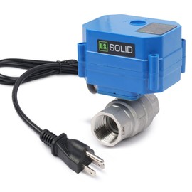 U.S. Solid 3/4" NPT 2-Way Motorized Ball Valve with US Plug 110VAC 304 NSF Certified 304SS Electrical Ball Valve, Auto Return, Normally Closed, IP65, NSF Certified