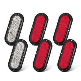 6PCS 6 Inch Oval LED Trailer Tail Lights, 4 Red & 2 White 10 LED 6" Led Turn Stop Brake Reverse Back Up Tail Lights, IP67 Waterproof Surface Mount for 12V Truck RV Boat Caravan, No Need to Cut Holes