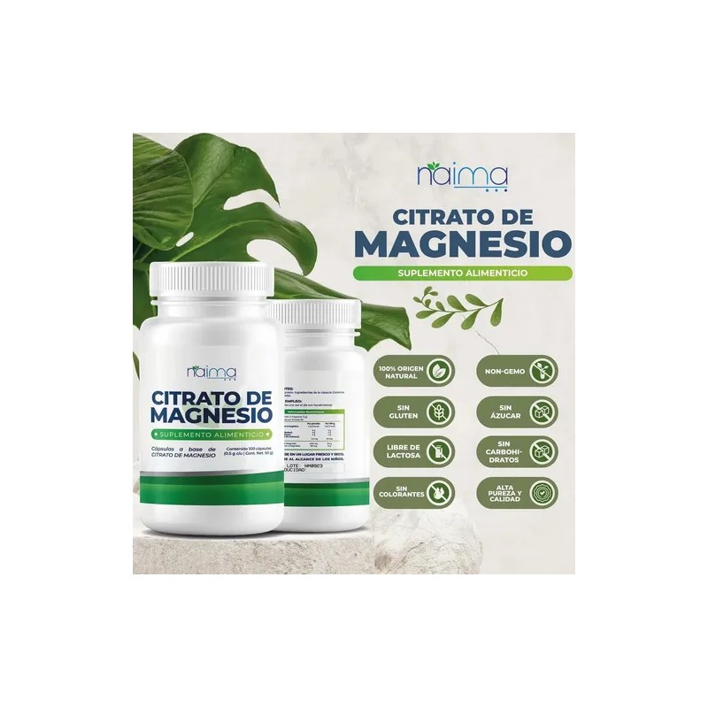 Citrato de Magnesio Naíma Sin Sabor 3 Frascos 100 Cápsulas