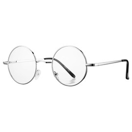 COASION Vintage Round Clear Glasses Small Metal Frame Non Prescription Lens Eyeglasses (Silver)
