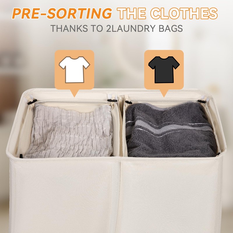 Chrislley 160L Laundry Hamper 2 Section, Double Laundry Basket with