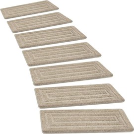 PURE ERA Bullnose Carpet Stair Treads Set Tape Free Non-Slip Indoor Stair Protectors Pet Friendly Rugs 9.5" x 30"x1.2" (14 Pieces,Cream Gray Rectangular) - size: 7pcs