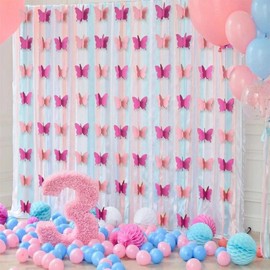 Gradient Color Paper Butterfly Hanging Garland - Color Option: Gradient Pink