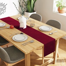 Encasa Dining Table Runner | Embossed Velvet | 32x150 cm | Maroon Color with Premium Polyester - Machine Washable