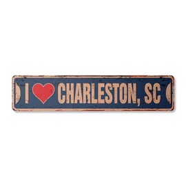 I Love Charleston South Carolina Vintage Aluminum Street Sign sc City State us Wall Road décor Rustic Metal tin Gift | Indoor/Outdoor | 18" Wide