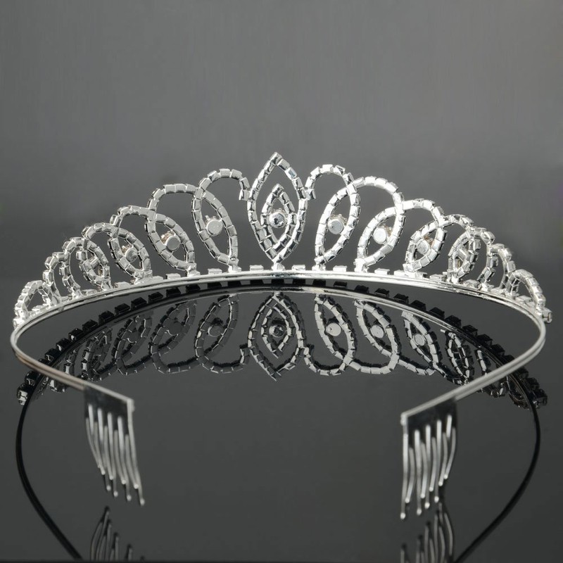 Bseash - Tiara de cristal plateado con corona de princesa,
