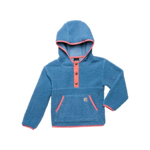 Carhartt Kids Long-Sleeve Fleece Quarter-Snap Sweatshirt, Harbor Blue with pink