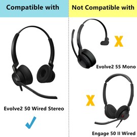 TaiZiChangQin Replacement Ear Pads Compatible with Jabra Evolve2 50 Wired Stereo Headphones(Not Fit Evolve2 55 Mono/Engage 50 II Wired) Ear Pads, Protein Leather, Black