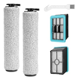 FFsign 3831 Roller Brush & Filter Replacement Compatible with Bissell Crosswave Hard Floor Expert 3831, HF2 3845N Vacuum, Floor Scrubber Wet Dry Vacuum Accessory Kit 2 Brush Rolls, 4 Filter Parts