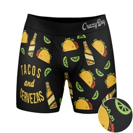Crazy Dog T-Shirts Mens Tacos And Cervezas Boxer Briefs Funny Gag Underwear Hilarious Saying Humor for Guys Funny Graphic Boxers Dad Joke Funny Beer Mens Novelty Boxer Black L