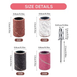 DINGFENG 100 Pcs Sanding Bands，Nail Drill Sanding Bands，Sanding Sleeves，Nail Sanding Band-80#120#180#204# for Manicures and Pedicures Care Nail Tools