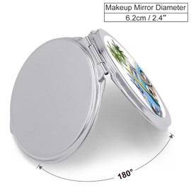 Summer Surfing Hamper Cat Van Surfboard Palm Trees Folding Make Up Mirror, Portable Travel Makeup Mirror, Compact 2X/1X Magnification Mirror for Mom Women Ladies 2.4 x 2.4 inch