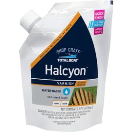 TotalBoat Halcyon Water-Based Marine Varnish | Fast-Drying Polyurethane Wood Finish for Boats, Outdoor Furniture, and Woodworking | Clear Satin, Pint