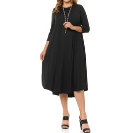 Pastel by Vivienne Women's Plus Size Swing Dress – 3/4 Sleeve Elegant Flowy A-Line Midi – Soft & Comfortable Tunic for Casual or Party Wear 3X-Large Black