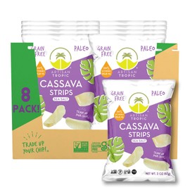 ARTISAN TROPIC Cassava Strips Sea Salt - 8 Pack, 2oz - Vegan, Paleo, Gluten Free Chips – Non-GMO Healthy Snack Potato Chip Alternative for Lunches, Dipping, Parties - Baked Cassava Flour Chips