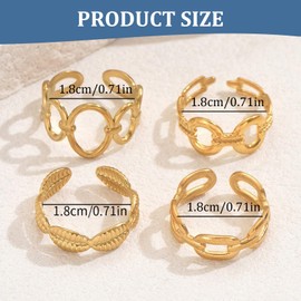 LOCCY Pack of 4 Gold Chunky Rings Women, Gold Thick Open Rings Boho Stackable Gold Rings Finger Rings Adjustable Knuckle Ring Thumb Ring for Women Girls, Zinc, No Gemstone